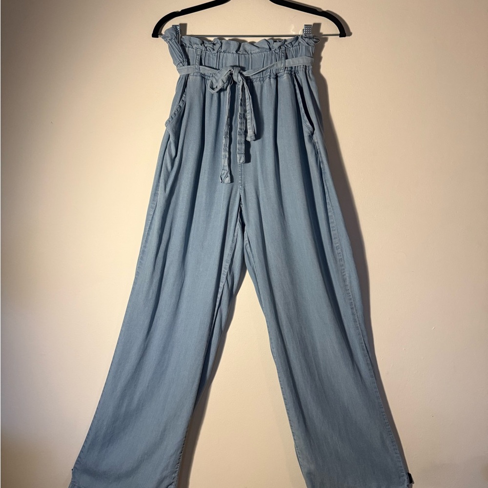 Thread & Supply Light Blue High-Waisted Wide Legged Pants with Belt